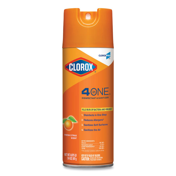 4-in-One Disinfectant and Sanitizer, Citrus, 14 oz Aerosol Spray, 12/Carton