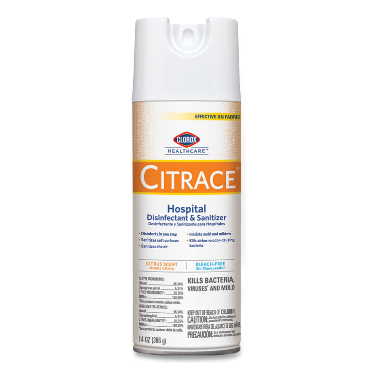 Citrace Hospital Disinfectant and Deodorizer, Citrus, 14 oz Aerosol Spray, 12/Carton