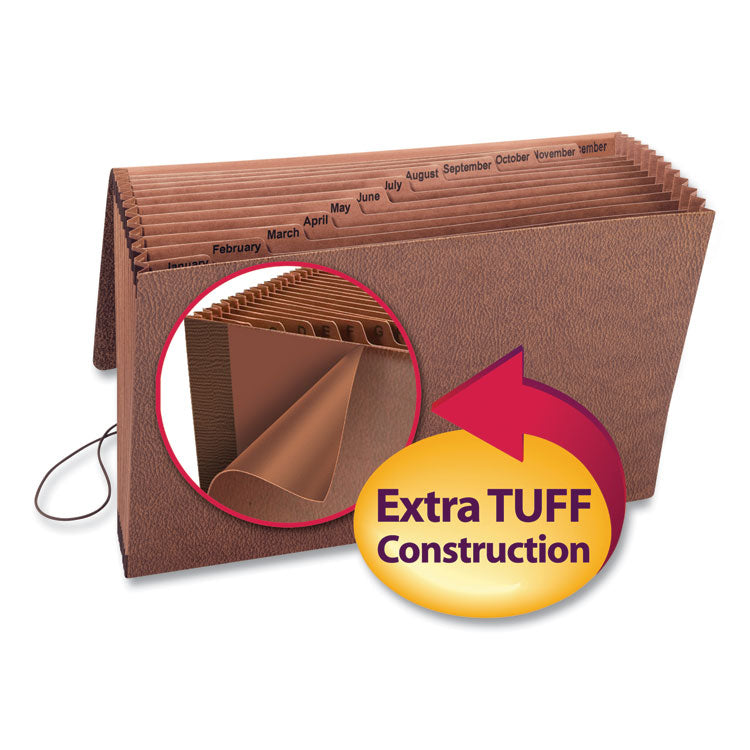 TUFF Expanding Wallet, 12 Sections, Elastic Cord Closure, 1/12-Cut Tabs, Legal Size, Redrope