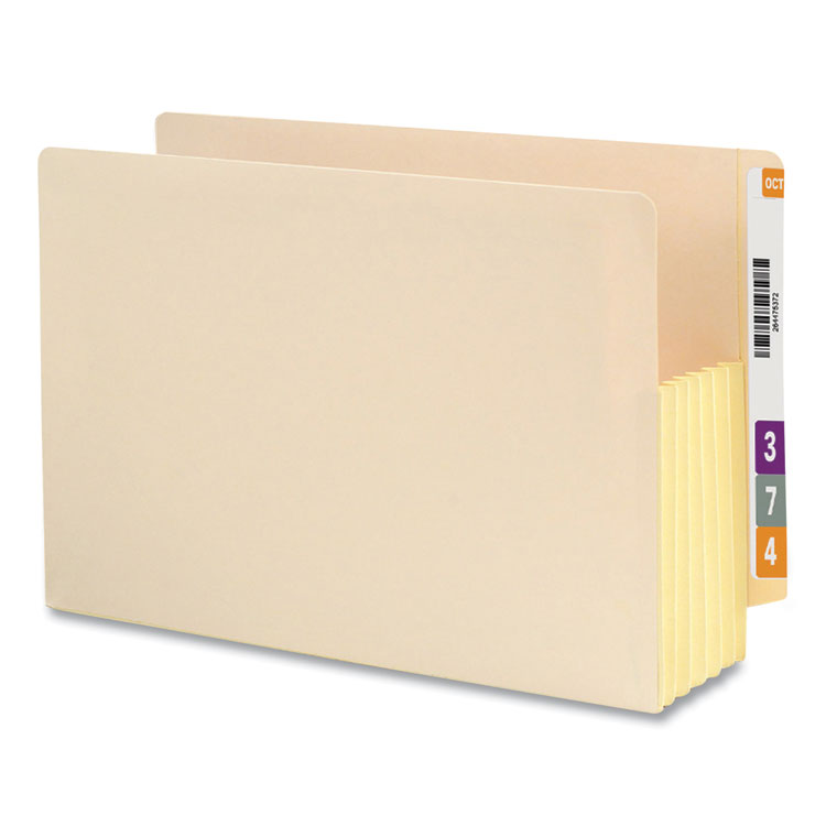 Manila End Tab File Pockets with Tyvek-Lined Gussets, 5.25" Expansion, Legal Size, Manila, 10/Box