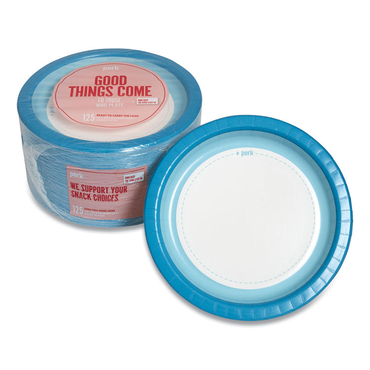 Heavy-Weight Paper Plates, 10 dia, White/Blue, 125 Pack