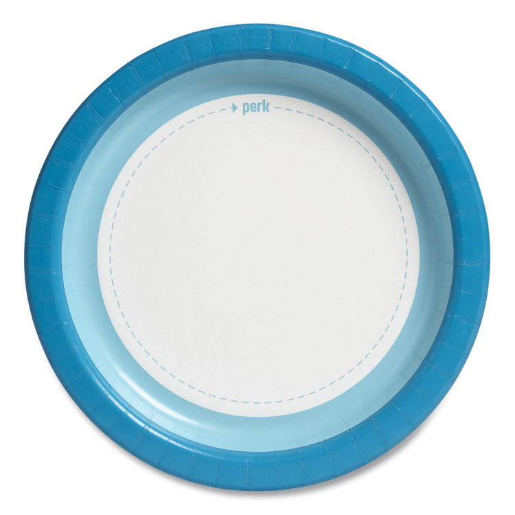 Heavy-Weight Paper Plates, 10 dia, White/Blue, 125 Pack