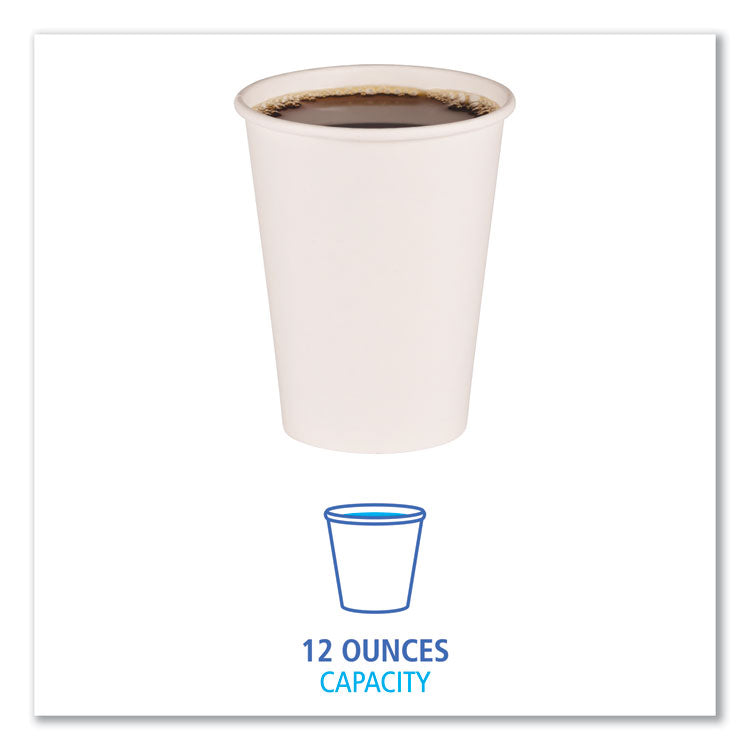 Paper Hot Cups, 12 oz, White, 50 Cups/Sleeve, 20 Sleeves/Carton