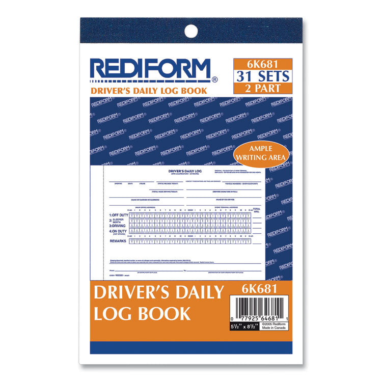 Driver s Daily Log Book with Daily Record and Hours Summary, Two-Part Carbonless, 7.88 x 5.5, 31 Forms Total