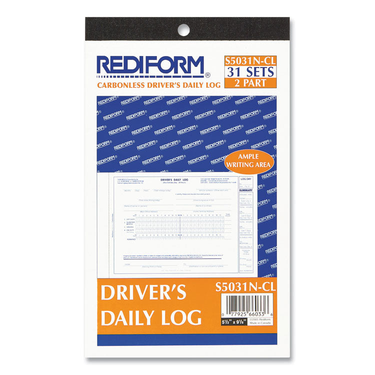 Driver s Daily Log Book, Two-Part Carbonless, 8.75 x 5.38, 31 Forms Total