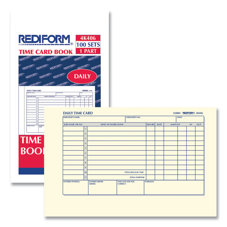 Daily Employee Time Cards, Two Sides, 4.25 x 7, 100/Pad