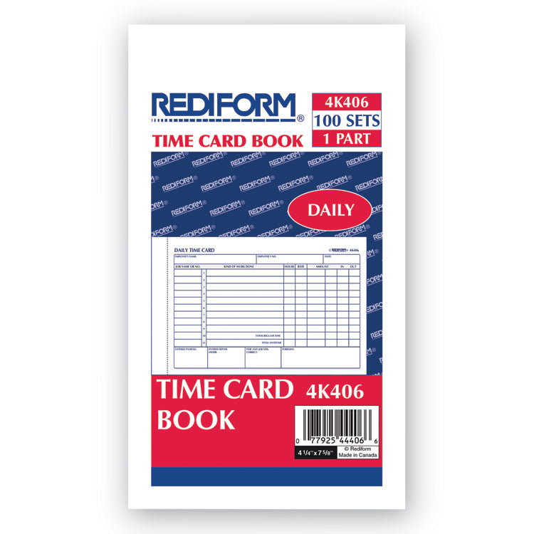 Daily Employee Time Cards, Two Sides, 4.25 x 7, 100/Pad