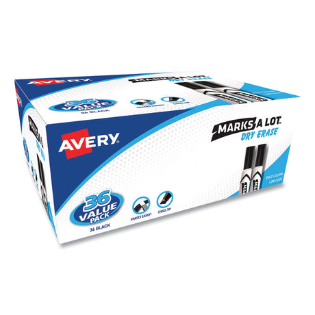 MARKS A LOT Desk-Style Dry Erase Marker Value Pack, Broad Chisel Tip, Black, 36/Pack (98207)