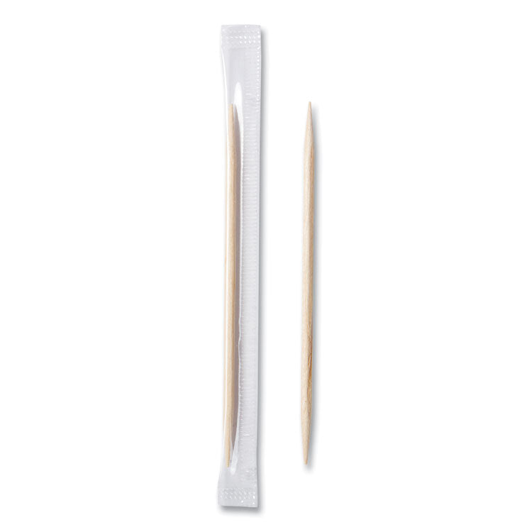 Cello-Wrapped Round Wood Toothpicks, 2.5", Natural, 1,000/Box, 15 Boxes/Carton