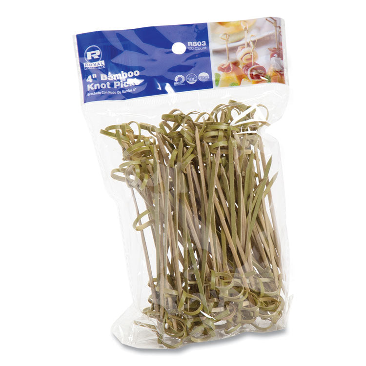 Knotted Bamboo Pick, Natural, 4", 100 Pack, 10 Packs/Carton