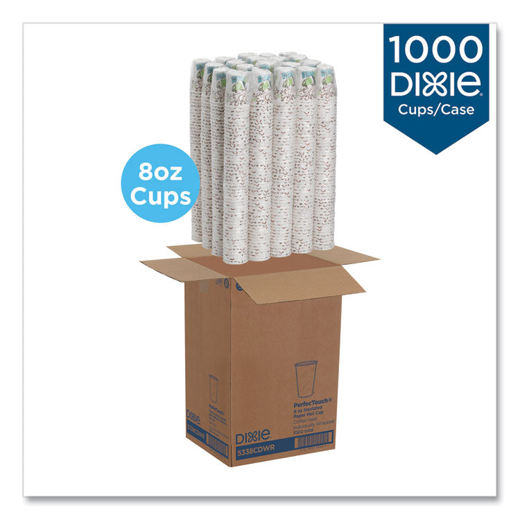 PerfecTouch Hot Cups, 8 oz, Coffee Haze Design, Individually Wrapped, 50/Sleeve, 20 Sleeves/Carton