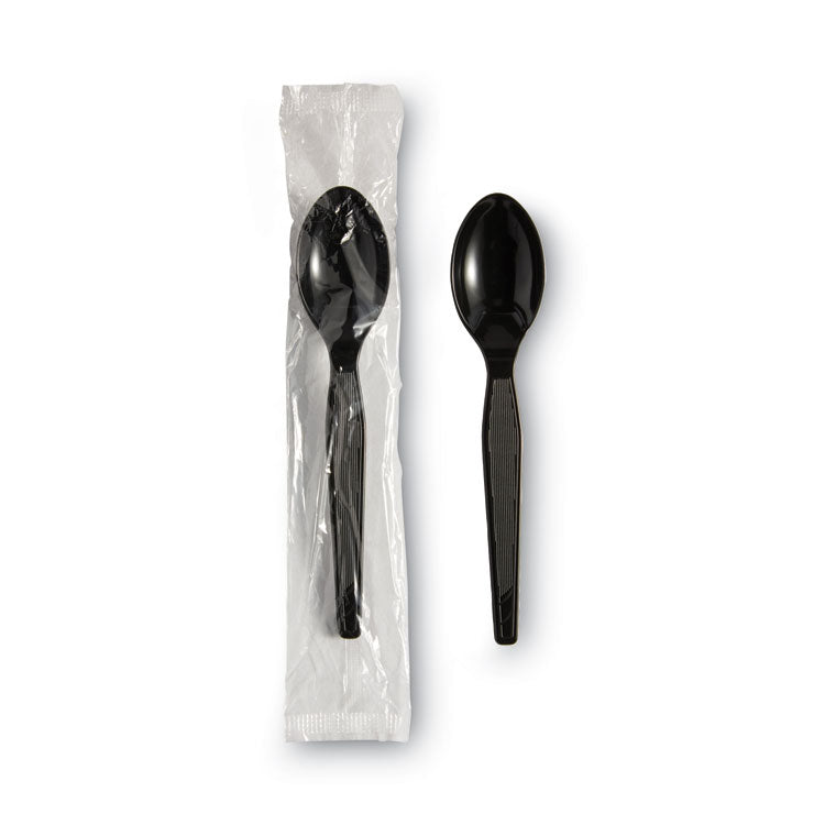 Individually Wrapped Heavyweight Teaspoons, Polystyrene, Black 1,000/Carton