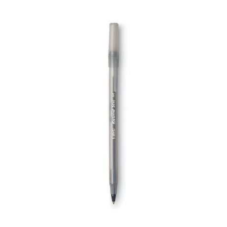 Round Stic Xtra Life Ballpoint Pen Value Pack, Stick, Medium 1 mm, Black Ink, Translucent Frost Barrel, 60/Box