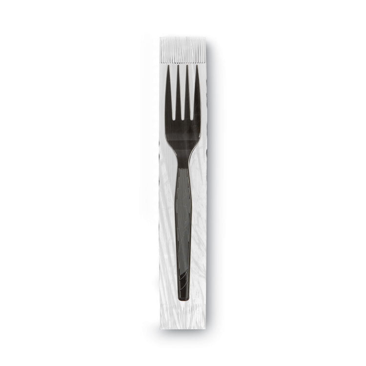 GrabN Go Wrapped Cutlery, Forks, Black, 90/Box, 6 Box/Carton