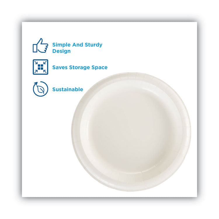 Paper Dinnerware, Plates, White, 8.5" dia, 125/Pack