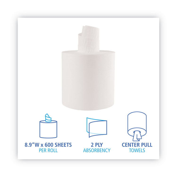Center-Pull Roll Towels, 2-Ply, 7.6 x 8.9, White, 600/Roll, 6/Carton