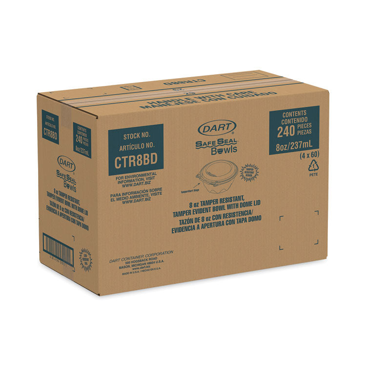 Tamper-Resistant, Tamper-Evident Bowls with Dome Lid, 8 oz, 5.5" Diameter x 2.1"h, Clear, Plastic, 240/Carton