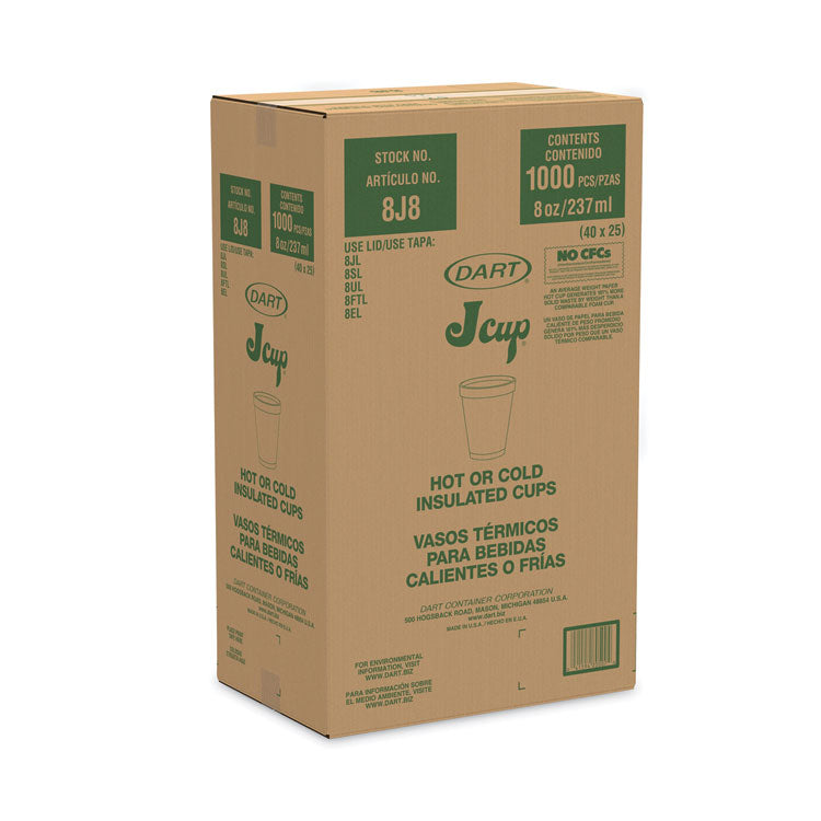 Foam Drink Cups, 8 oz, White, 25/Bag, 40 Bags/Carton