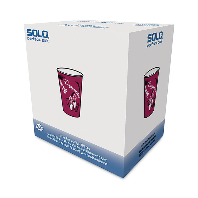 Paper Hot Drink Cups in Bistro Design, 16 oz, Maroon, 300/Carton