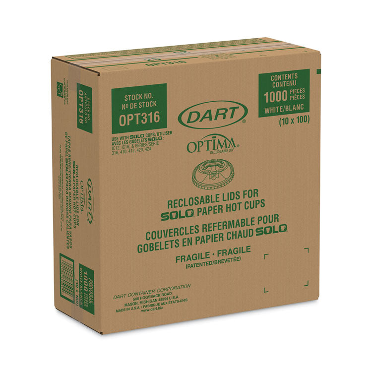 Optima Reclosable Lids for Hot Paper Cups, Fits 10 oz to 24 oz Cups, White, 1,000/Carton