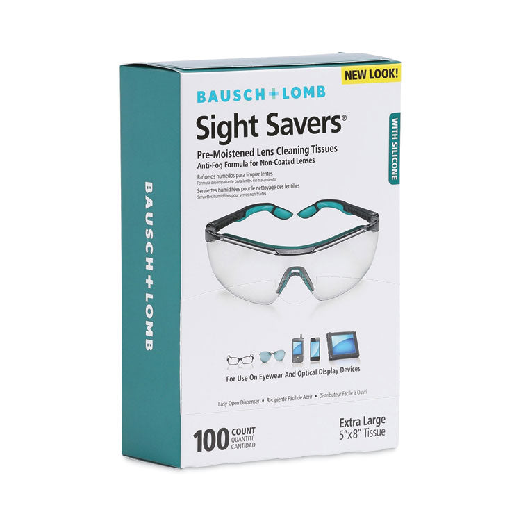 Sight Savers Pre-Moistened Anti-Fog Tissues with Silicone, 8 x 5, 100/Box
