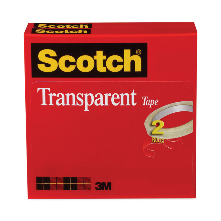 Transparent Tape, 3" Core, 0.5" x 72 yds, Transparent, 2/Pack