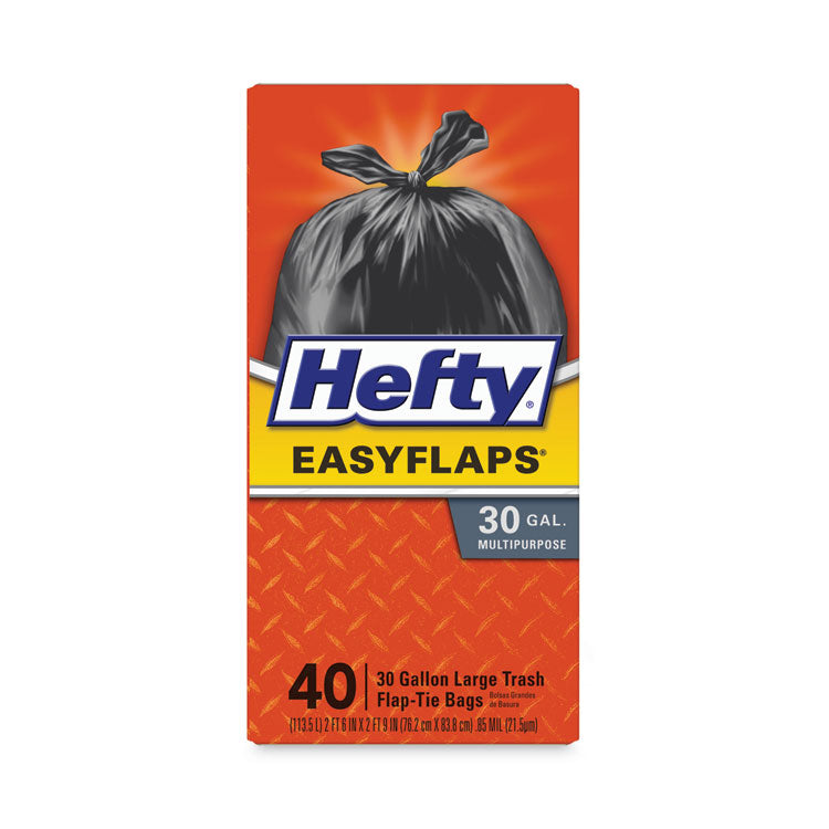 Easy Flaps Trash Bags, Tie-Flap, 30 gal, 1.05 mil, 30 x 33 , Black, 40/Box