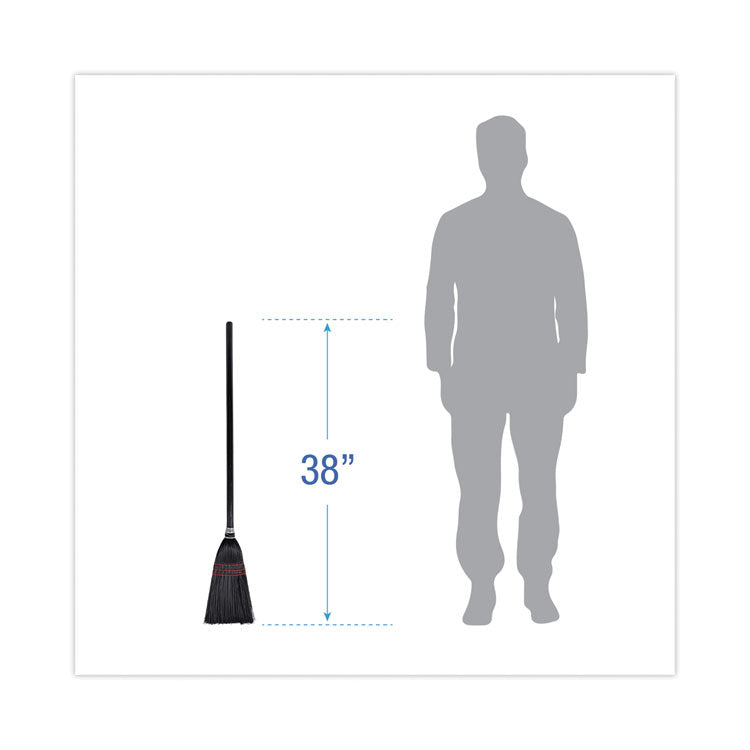 Flag Tipped Poly Lobby Brooms, Flag Tipped Poly Bristles, 38" Overall Length, Natural/Black, 12/Carton