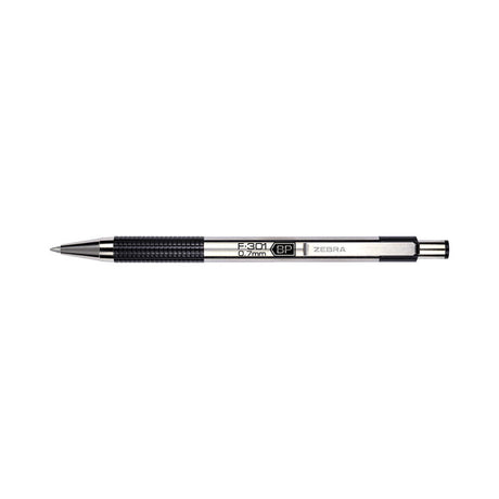 F-301 Ballpoint Pen, Retractable, Fine 0.7 mm, Black Ink, Stainless Steel/Black Barrel, 2/Pack