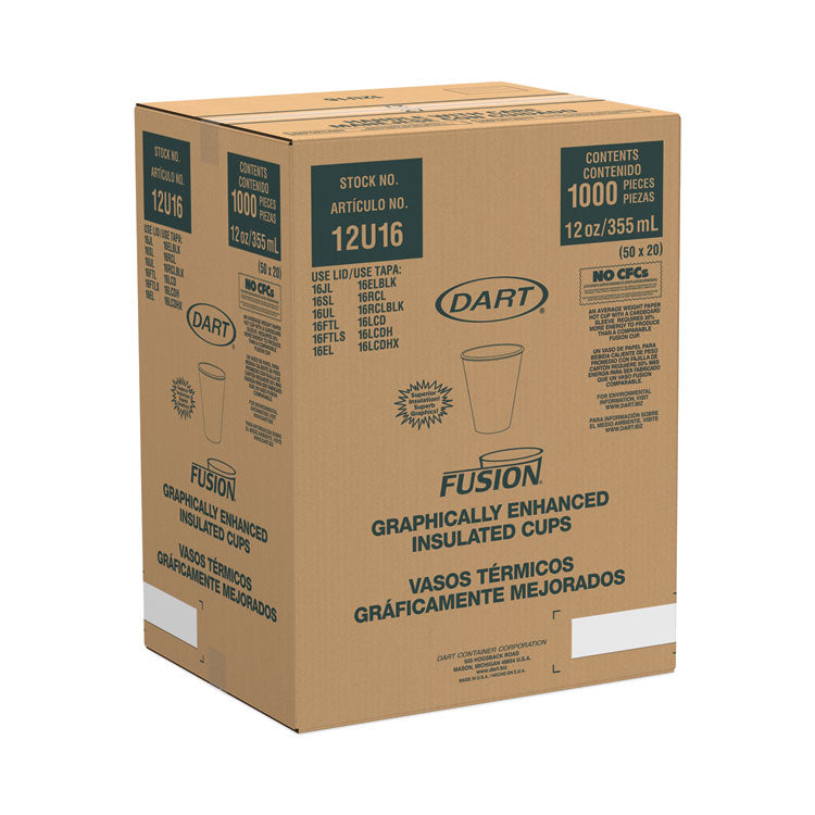 Fusion Escape Foam Hot/Cold Cups, 12 oz, Brown/Black, 1,000/Carton