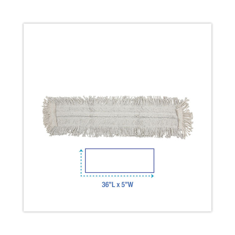 Disposable Dust Mop Head w/Sewn Center Fringe, Cotton/Synthetic, 36w x 5d, White