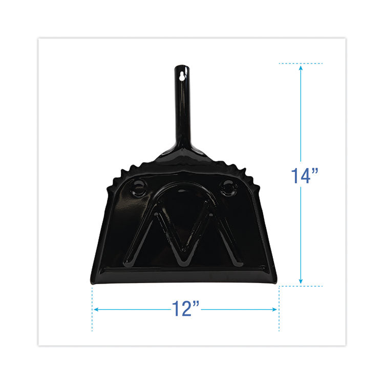 Metal Dust Pan, 12 x 14, 2" Handle, 20-Gauge Steel, Black, 12/Carton