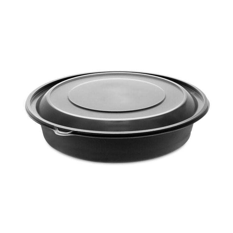 EarthChoice MealMaster Container with Lid, 48 oz, 10.13 Diameter x 2.13 h, 1-Compartment, Black/Clear, Plastic, 150/Carton