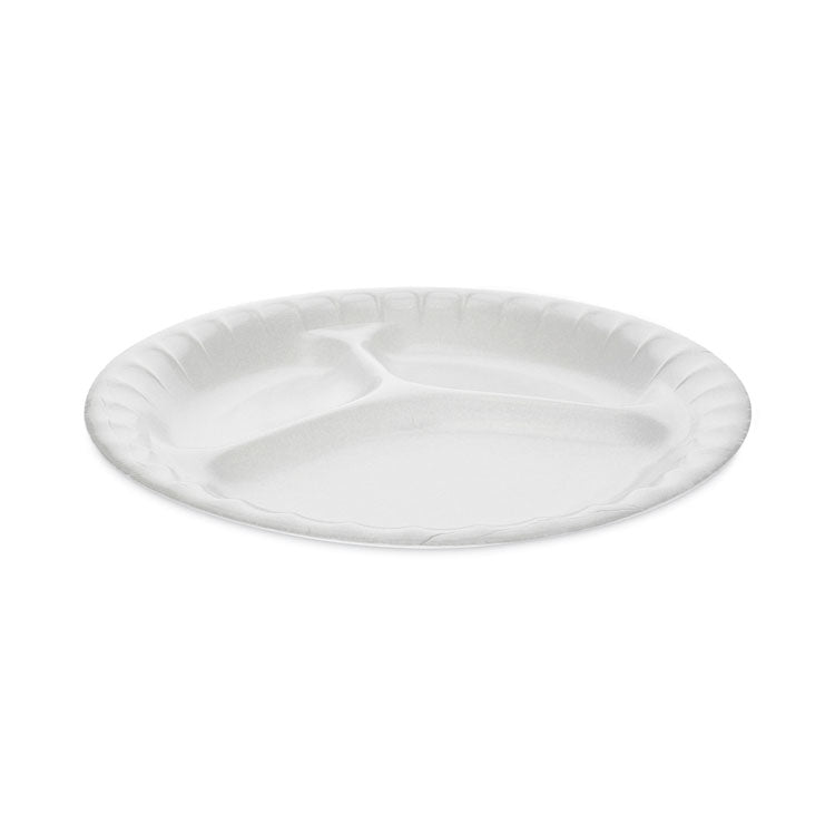 Placesetter Deluxe Laminated Foam Dinnerware, 3-Compartment Plate, 8.88 dia, White, 500/Carton