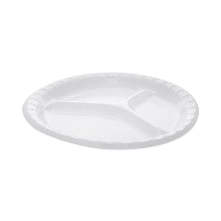 Placesetter Deluxe Laminated Foam Dinnerware, 3-Compartment Plate, 10.25 dia, White, 540/Carton