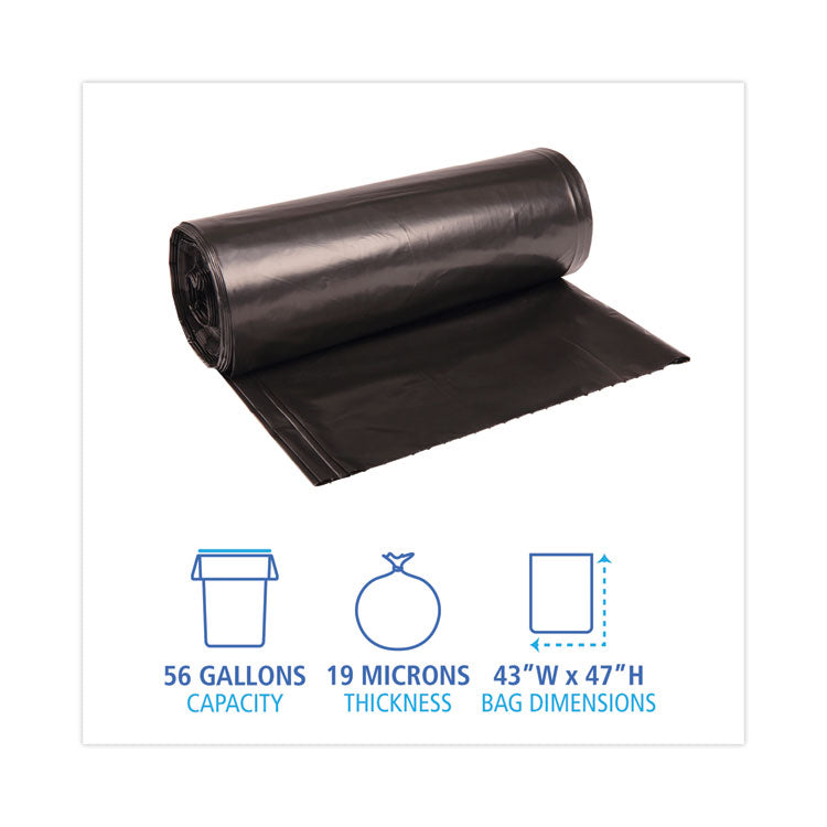 High-Density Can Liners, 56 gal, 19 mic, 43 x 47 , Black, Perforated Roll, 25 Bags/Roll, 6 Rolls/Carton
