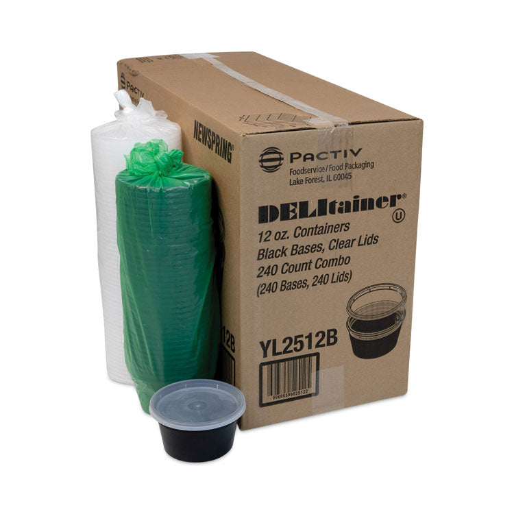 Newspring DELItainer Microwavable Container, 12 oz, 4.55 Diameter x 2.45 h, Black/Clear, 240/Carton