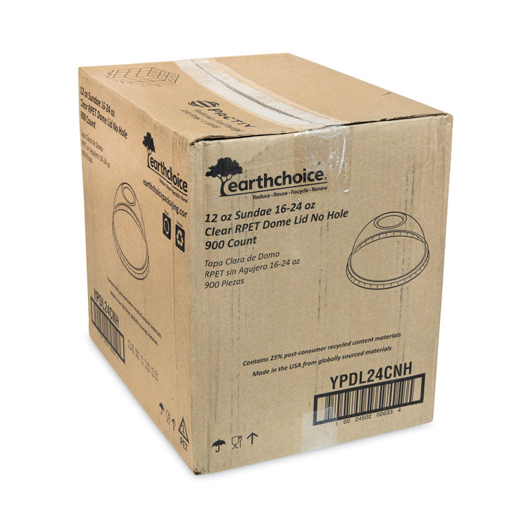 EarthChoice Strawless RPET Lid, Dome Lid, Clear, Fits 12 oz to 24 oz "B" Cups, Clear, 1,020/Carton