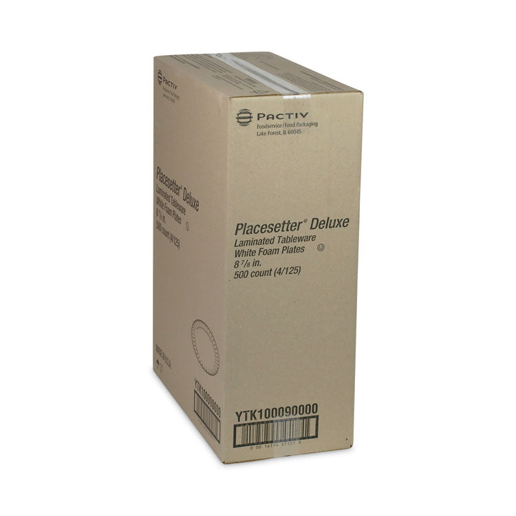 Placesetter Deluxe Laminated Foam Dinnerware, Plate, 8.88 dia, White, 500/Carton