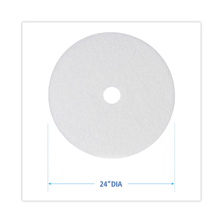 Polishing Floor Pads, 24" Diameter, White, 5/Carton