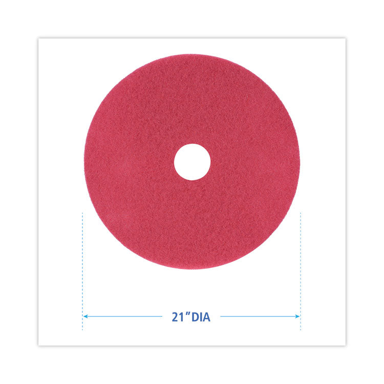 Buffing Floor Pads, 21" Diameter, Red, 5/Carton