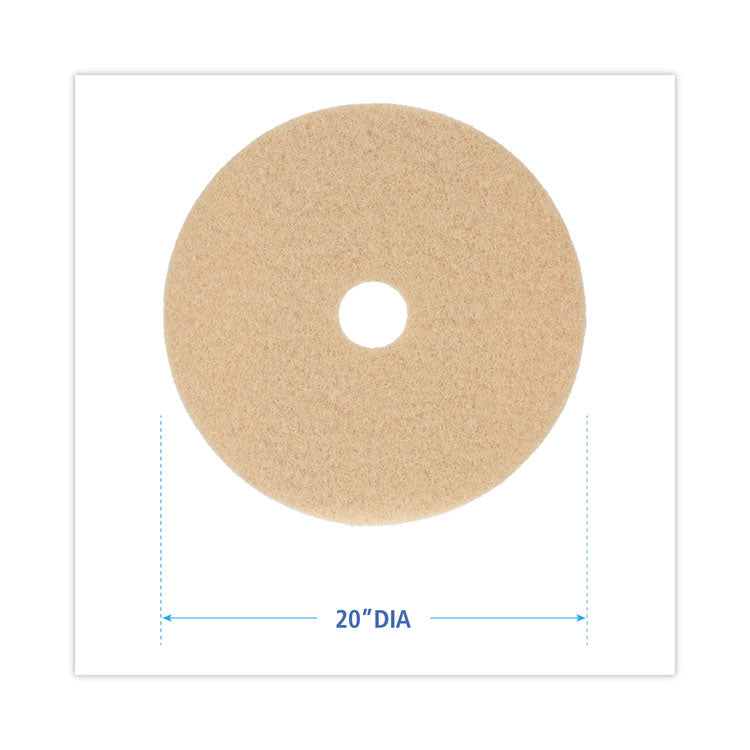 Burnishing Floor Pads, 20" Diameter, Tan, 5/Carton