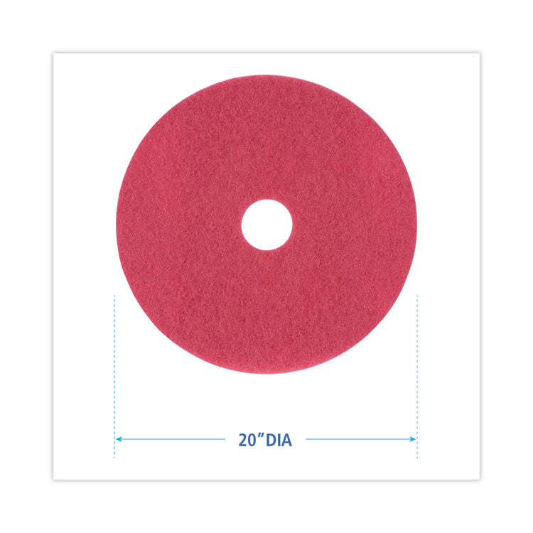 Buffing Floor Pads, 20" Diameter, Red, 5/Carton