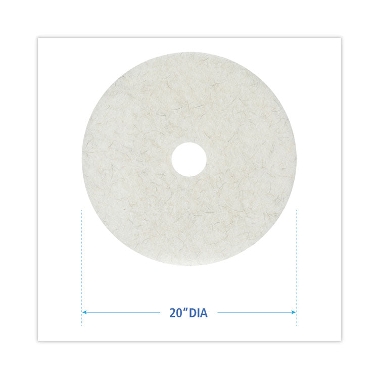 Natural Burnishing Floor Pads, 20" Diameter, White, 5/Carton