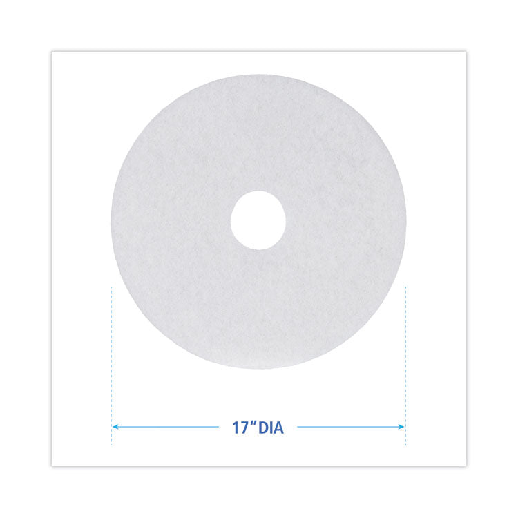 Polishing Floor Pads, 17" Diameter, White, 5/Carton