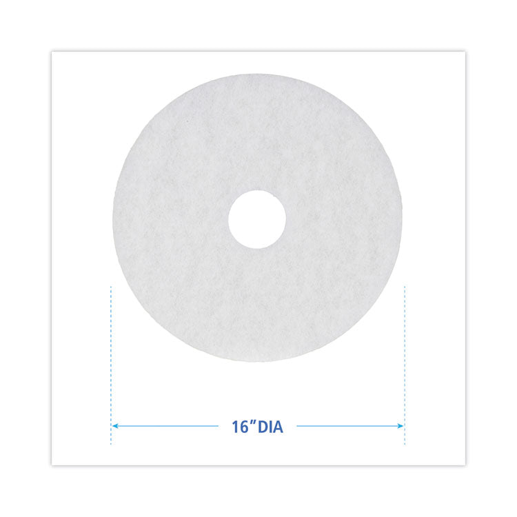 Polishing Floor Pads, 16" Diameter, White, 5/Carton