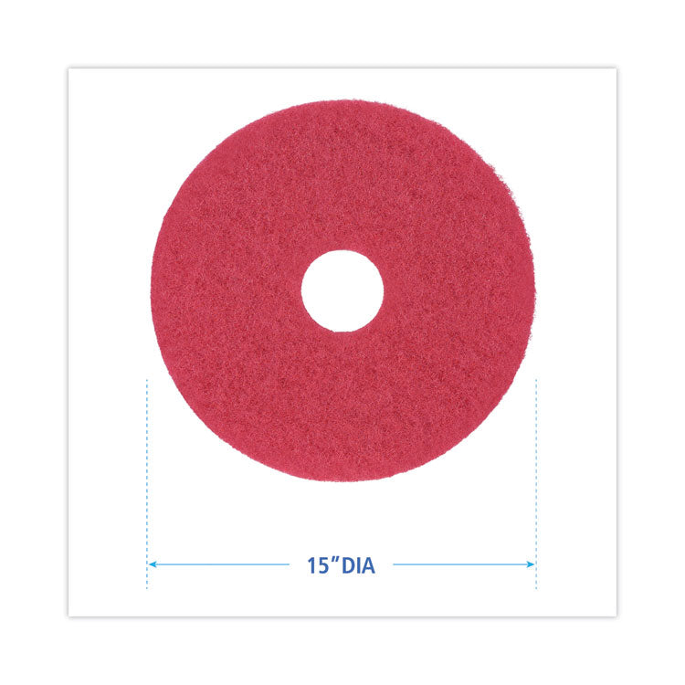 Buffing Floor Pads, 15" Diameter, Red, 5/Carton