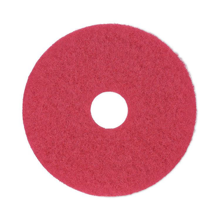 Buffing Floor Pads, 14" Diameter, Red, 5/Carton