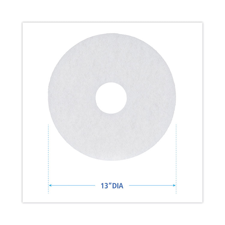 Polishing Floor Pads, 13" Diameter, White, 5/Carton
