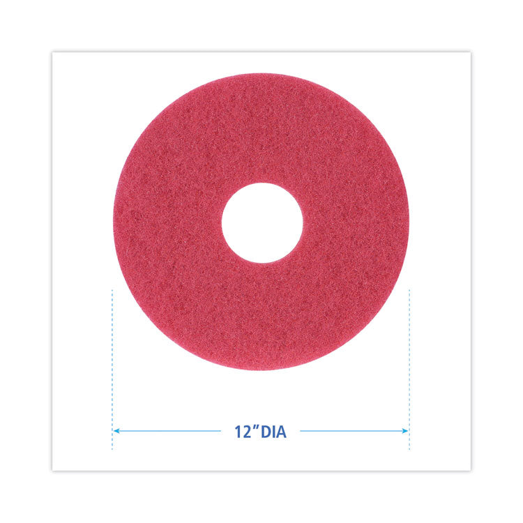 Buffing Floor Pads, 12" Diameter, Red, 5/Carton